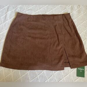 Halara Skort Womens High Waisted Mini Corduroy Skirt Slit Brown Size L